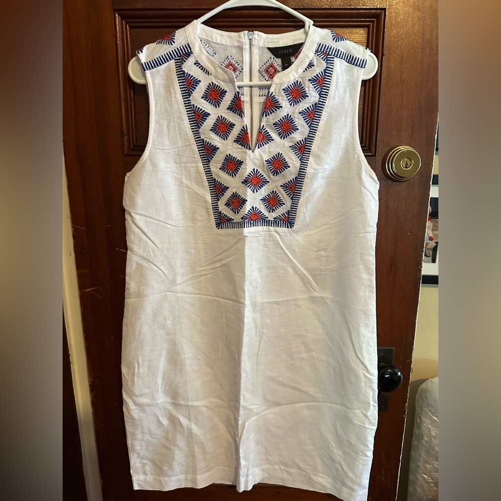 JCrew White Sleeveless Dress with Embroidered Design
